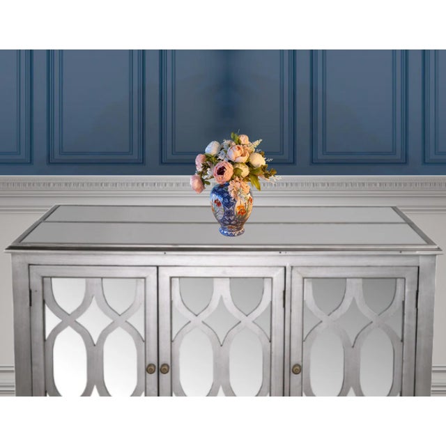 Traditional Asian Floral Blue Porcelain Vase For Sale - Image 3 of 13