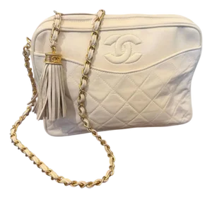 A 1988 Iconic Chanel Matelasse Cream Lamb Skin Shoulder Bag