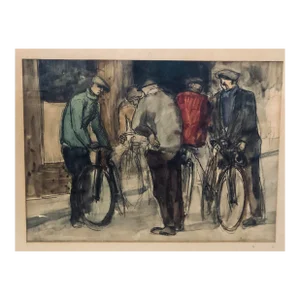 Andre Tondu. French 1903 - 1980. The Cyclist. Watercolor and Pen on Paper