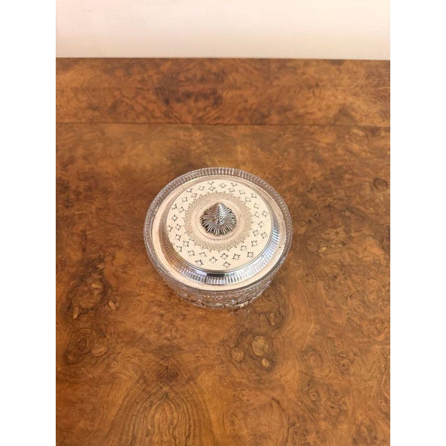 Pretty quality antique Edwardian cut glass trinket box, having a quality antique Edwardian trinket box with a silver...