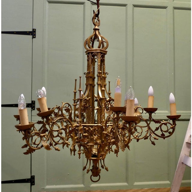 Metal Very Large Gothic Gilt Church Chandelier, 1900s For Sale - Image 7 of 8