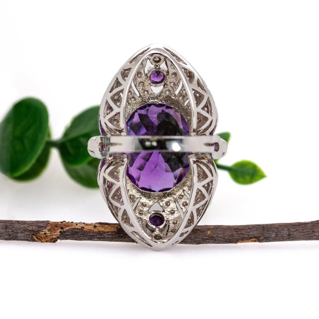Metal 22cts Zambian Amethyst Ring With Earth Mined Diamond Accents in 14k Solid Gold, Size 6.75 For Sale - Image 7 of 7