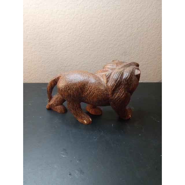 1980s Hand Carved Lion Sculpture For Sale - Image 4 of 6