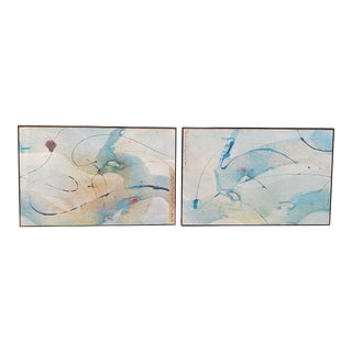 1980s “Tiburon” Marcus Uzilevsky Framed Pastel Abstract Postmodern Prints - a Pair For Sale