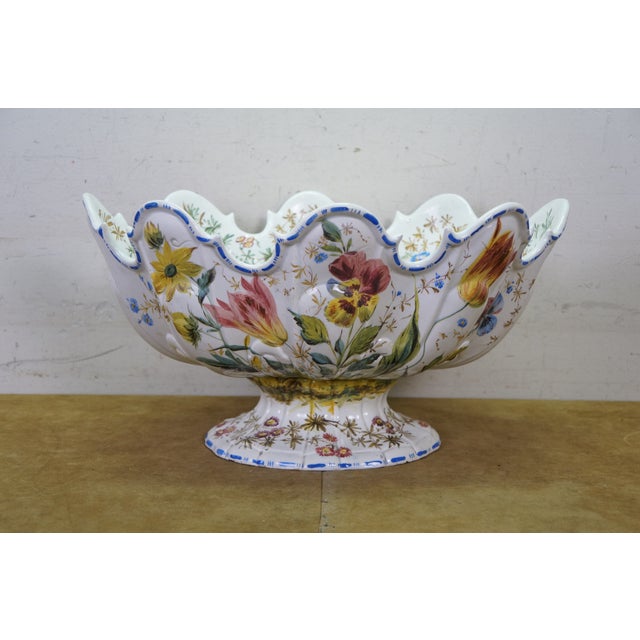 Antique Italian Nove Majolica Scalloped Footed Centerpiece Monteith Bowl 18" For Sale - Image 4 of 18