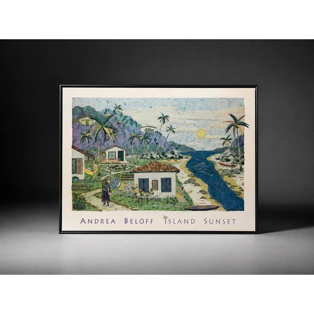 Art Deco Framed Andrea Beloff Tropical Island Sunset Poster For Sale - Image 3 of 6