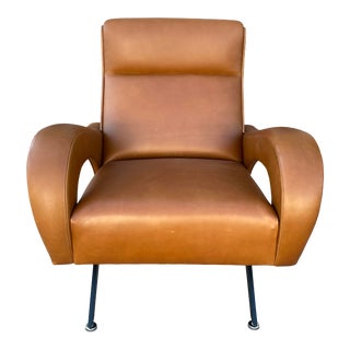 Hand Crafted "Zanuso" Style Leather Lounge Chair For Sale