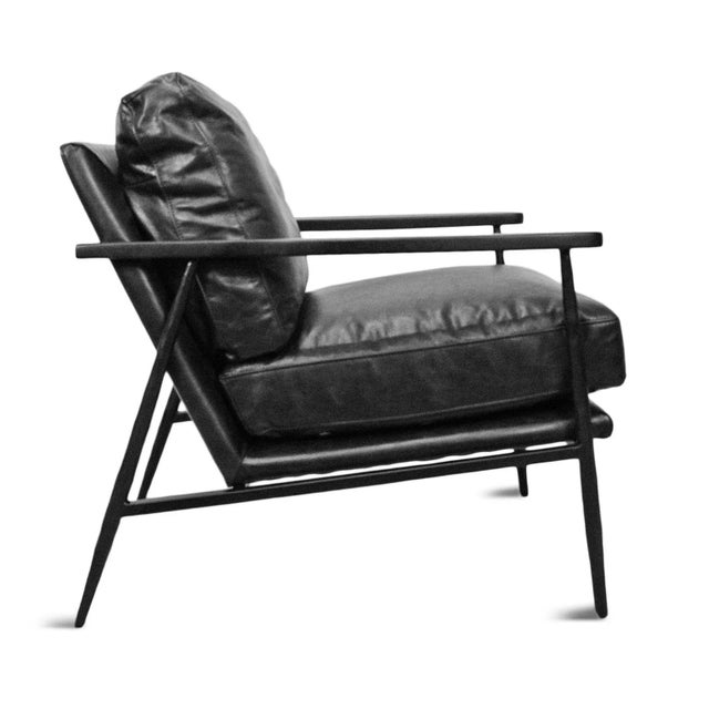 Industrial Modern Charcoal Black Leather Club Chair For Sale - Image 4 of 10