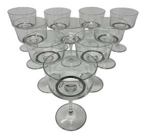 Mid-Century Silver Banded Tall Wine Coupes - Set of 10