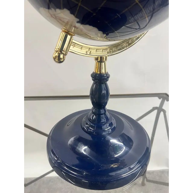 20th Century Lapis Blue Gemstone World Globe With Gilt Meridian Stand For Sale - Image 9 of 18