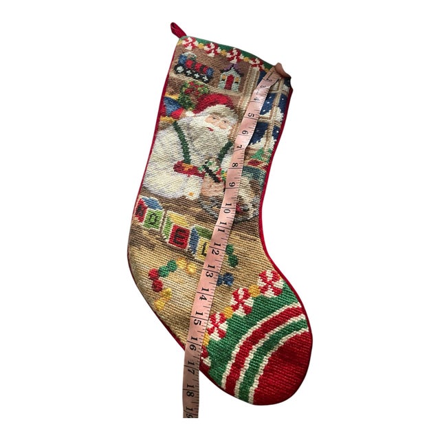 Vintage Needlepoint Velvet Backed Christmas Stocking Santa Claus/Saint Nick For Sale - Image 4 of 5