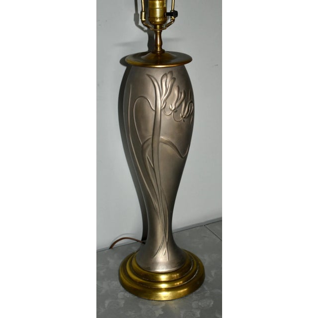 Metal Vintage Art Nouveau Style Pewter Color & Brass Metal Table Lamp For Sale - Image 7 of 11