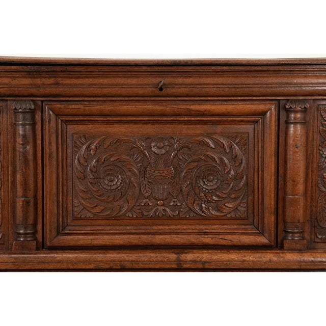 18th Century French 18th Century Solid Oak Carved Coffer-Trunk For Sale - Image 5 of 13