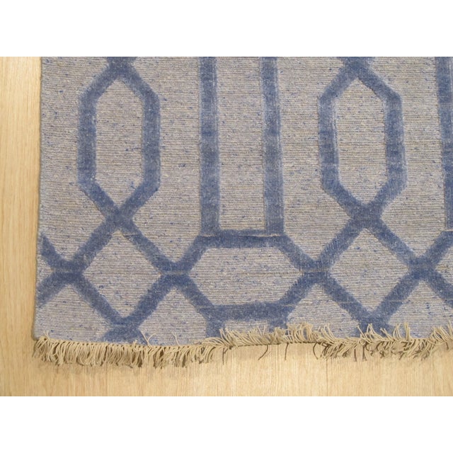6x9 Classic Lush Blue Hand Knotted Wool & Viscose Interlocking Trellis Geometric Carpet Rug For Sale In New York - Image 6 of 6