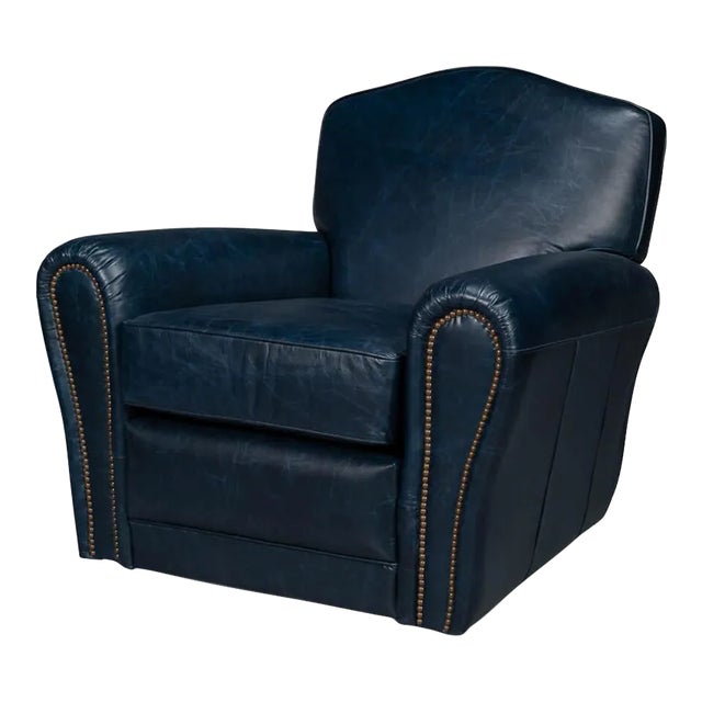 Blue Leather Club Chair For Sale
