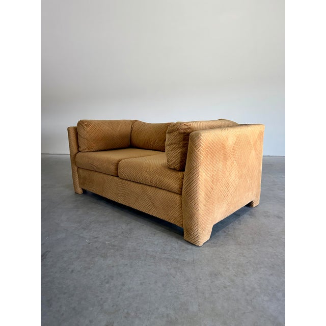 Textile Vintage Diamond Pattern Corduroy Parsons Loveseat For Sale - Image 7 of 12