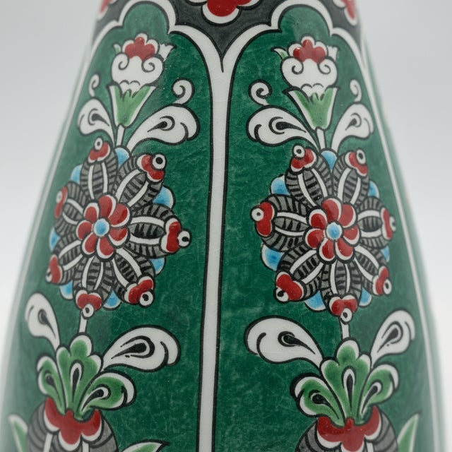 Handmade Ceramic Conical Vase (25cm) – Emerald Green Vertical Panels – Flared Rim Iznik Decor For Sale - Image 4 of 7