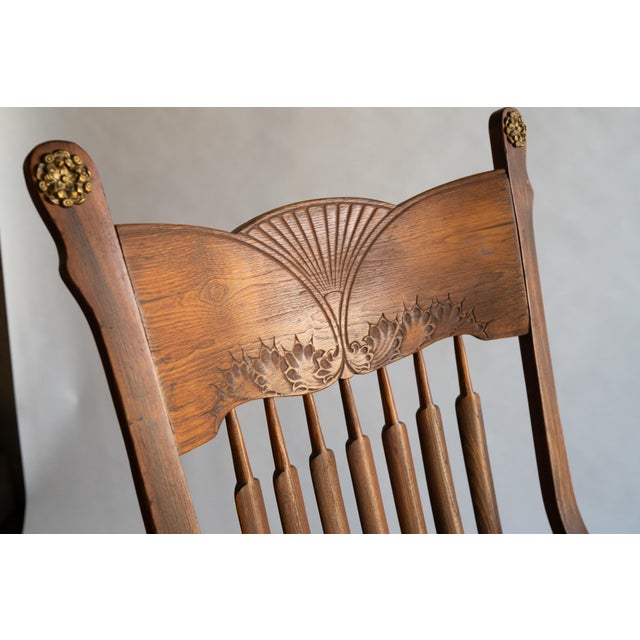 Wood Antique Rocking Chair With Embellishments and Masterful Elegant Arms and Back! For Sale - Image 7 of 10