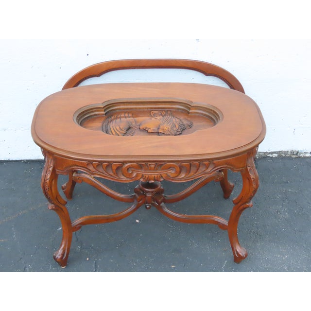 Heavy Hand Carved Cameo Coffee Table With Glass Top Serving Tray 6644 For Sale - Image 11 of 17