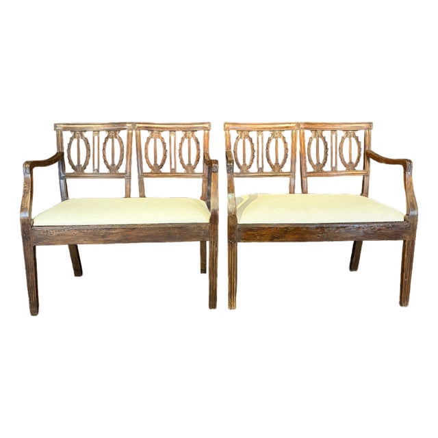 18th Century Italian Carved Wood and Newly Upholstered Loveseats-a Pair For Sale