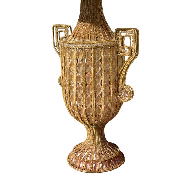 1930’s Hand Beaded Crystal Urn Form Table Lamps - a Pair For Sale - Image 4 of 4