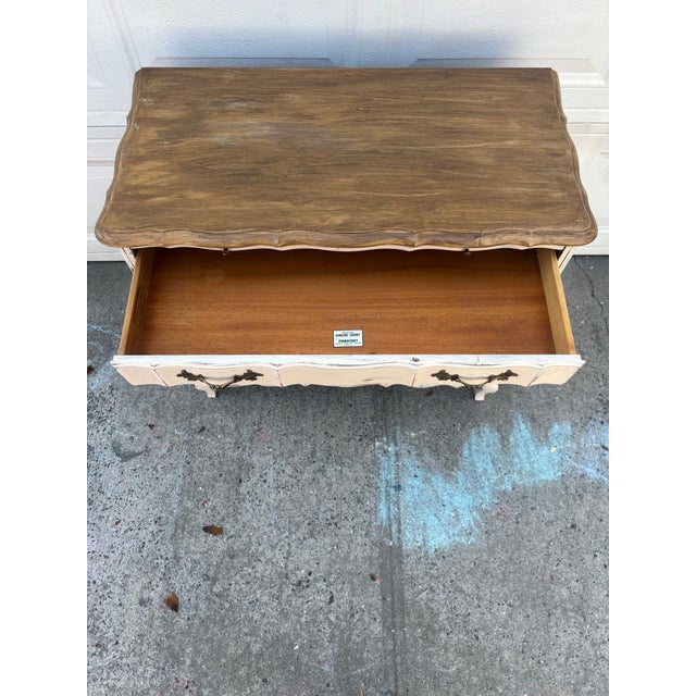 Distressed Farmhouse Dresser | French Provincial Chest | Painted Cottage Dresser |Rustic White Wood Dresser | Vintage Bedroom Furniture For Sale - Image 9 of 12