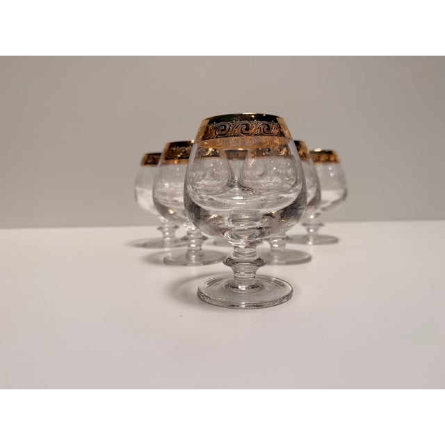 Murano Glass Medici Gold Rim Cognac Glass, 1970s, Set of 6 For Sale - Image 6 of 7