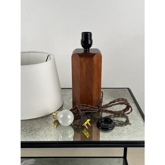 'Octogone' Walnut Table Lamp With Parchment Shade by Design Frères For Sale In Los Angeles - Image 6 of 6