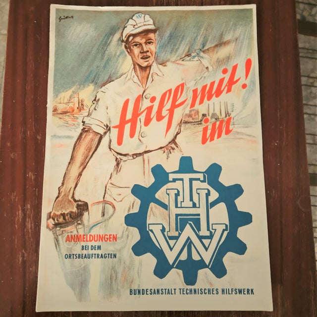 1950s Vintage Poster from THW Technisches Hilfswerk, 1950s For Sale - Image 5 of 5