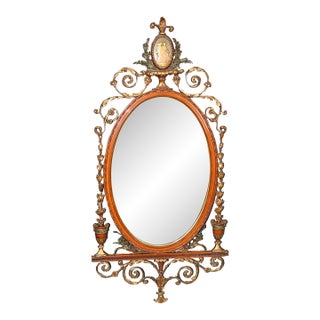 Antique Adams Style Gilt & Painted Carved Mirror For Sale