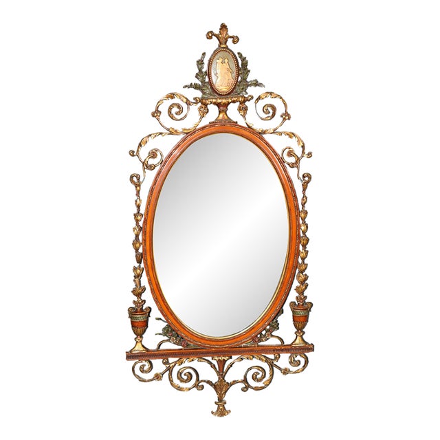 Antique Adams Style Gilt & Painted Carved Mirror For Sale