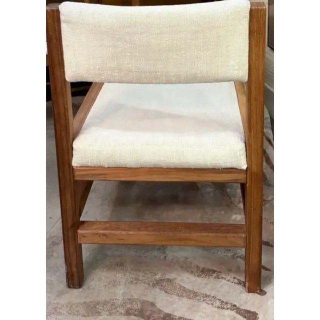 Mid 20th Century Mid Century Angular Scandinavian D Scan Style Wood Dining Chairs With Thick Linen Upholstery For Sale - Image 5 of 12