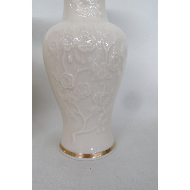 Lenox Ming Blossom Vase Pair of 2 Embossed Ivory Porcelain With Gold Trim 4930b For Sale - Image 14 of 17