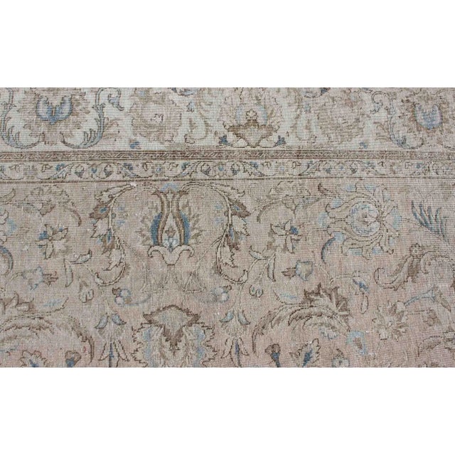 Persian Tabriz Long Rug With Floral Design in Ivory, Blue, Blush, Brown For Sale - Image 10 of 13