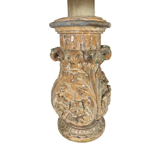 Early 20th Century Pair of Italian Carved Wood Baroque Style Table Lamps For Sale - Image 5 of 11