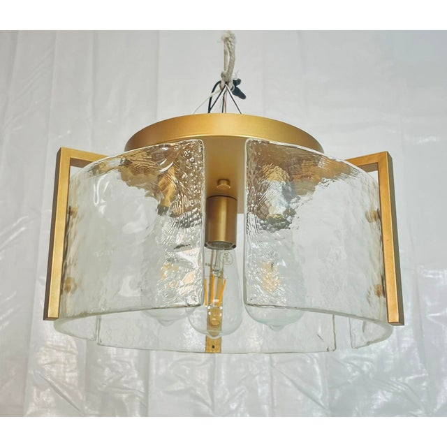 Metal Contemporary Semi Flush Mount Ceiling Light With Textured Curved Glass Shades For Sale - Image 7 of 15