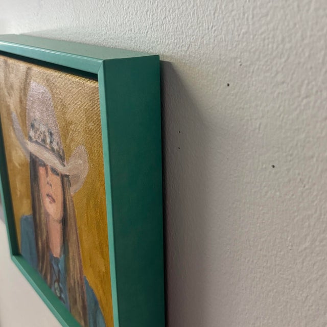 Contemporary Pink Pony Club Portrait of a Cowgirl. An Original Framed Painting by Michelle Heimann. For Sale - Image 3 of 3