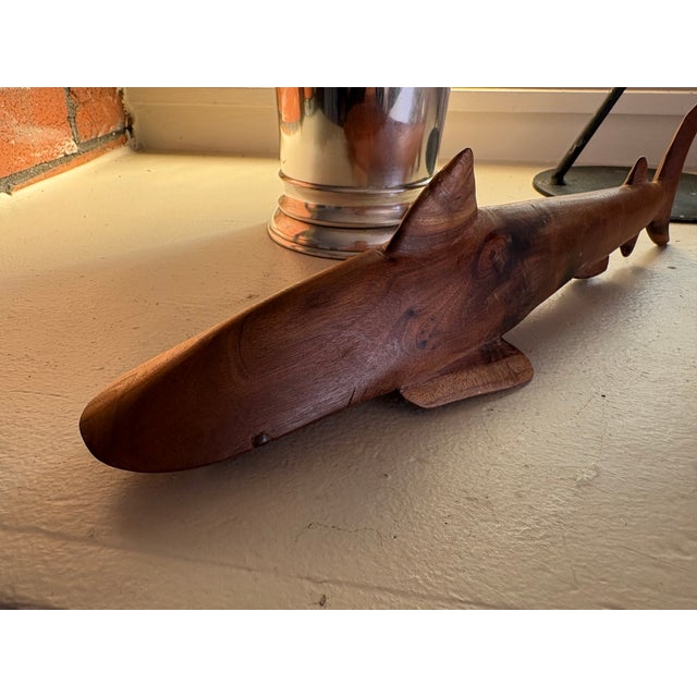 Late 20th Century Vintage Hand-Carved Wood Shark Folk Art Sculpture For Sale - Image 5 of 16