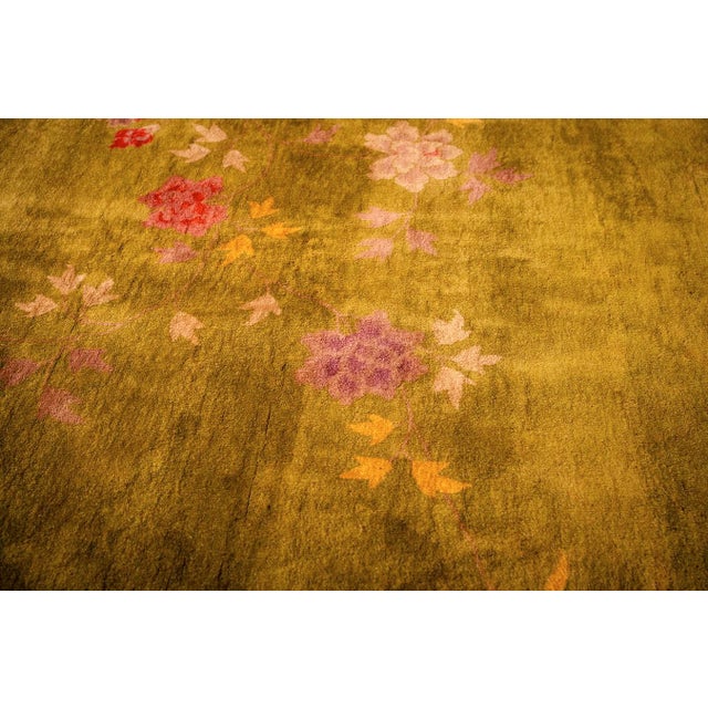 1920s Green Floral Minimalist Knotted Wool Antique Chinese Art Deco Carpet Rug For Sale In New York - Image 6 of 11