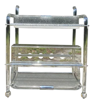 Modern Lucite + Chrome Rolling Bar Cart