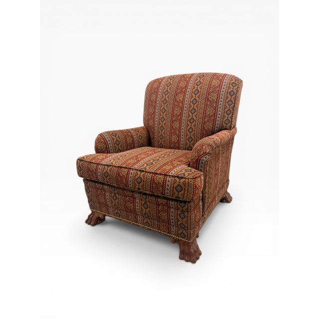 Traditional Late 20th Century Kindel Upholstered Lounge Chair With Carved Paw Feet – Traditional Accent Chair For Sale - Image 3 of 16