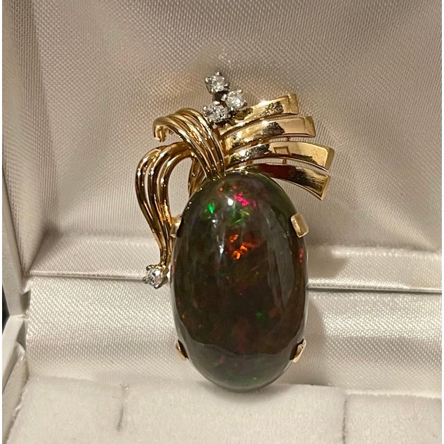 Metal 30 Carat Oval Ethiopian Black Opal Pendant/Necklace 18 Karat + 18 Kt Gold Chain For Sale - Image 7 of 18