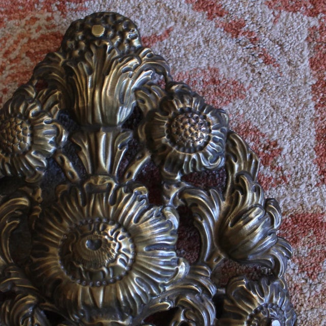 Brass Pair of Antique Continental Brass Repoussé Sconces For Sale - Image 8 of 15