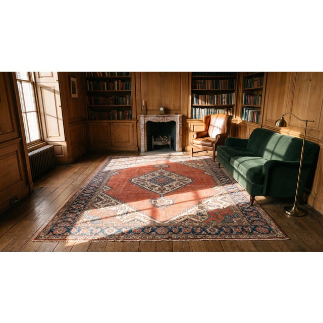 Radiant Orange Terra Cotta Color With Great Medallion Design Antique Serapi Rug For Sale - Image 15 of 15