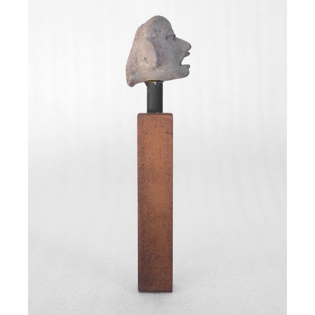 Vintage Mid Century Era Mesoamerican Pre-Columbian Small Pottery Head on Teak Stand For Sale In San Francisco - Image 6 of 10