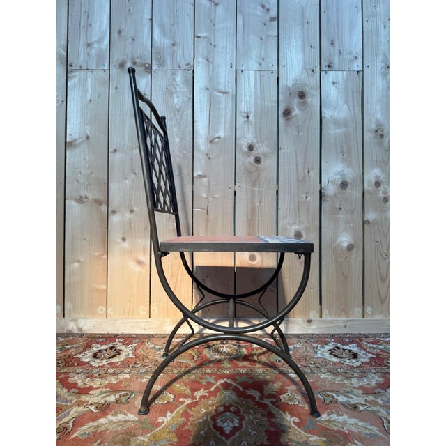 Metal Mediterranean Style Wrought Iron and Cement Mosaic Garden Chairs, 1980s, Set of 6 For Sale - Image 7 of 11