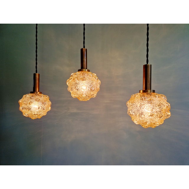 Amber Bubble Glass Pendant Light by Helena Tynell for Glashütte Limburg, 1970s, Set of 3 For Sale - Image 17 of 18
