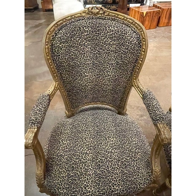 Pair of French Louis XVI Giltwood Armchairs With Leopard Upholstery For Sale In Dallas - Image 6 of 8