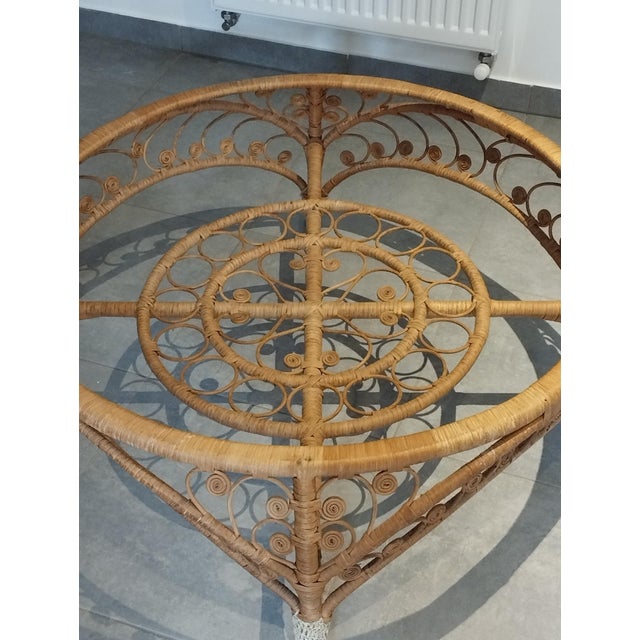 Large French Riviera Style Peacock Coffee Table in Rattan, Bamboo and Glass, 1970s For Sale - Image 9 of 18