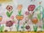 Original acrylic on paper with colored crayons and markers naive folk art floral painting in a profiled gold frame. Signed...